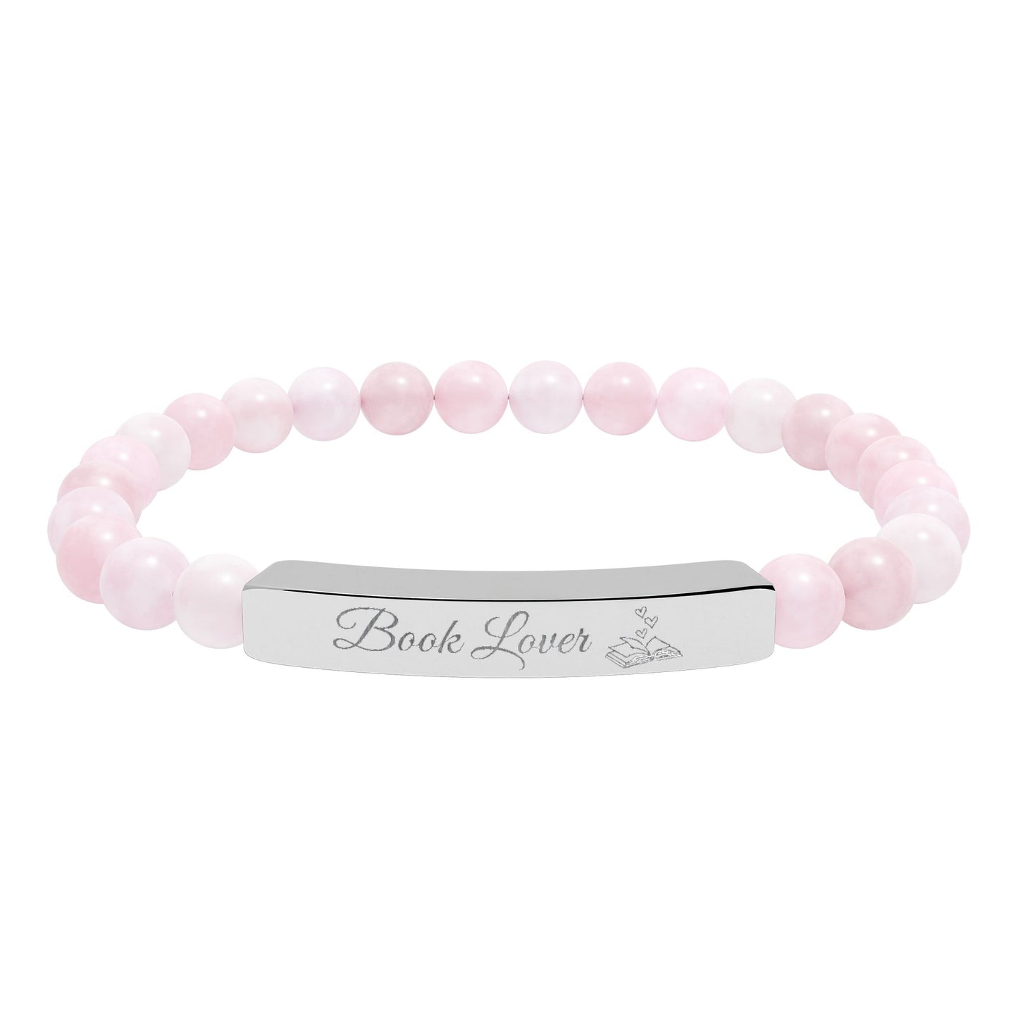 Book Lover Engraved Natural Stone Stretch Bracelet