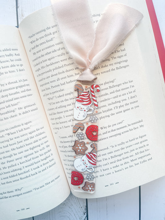 Snowman Cocoa Cups with Donuts & Cookies Holiday Acrylic Bookmark