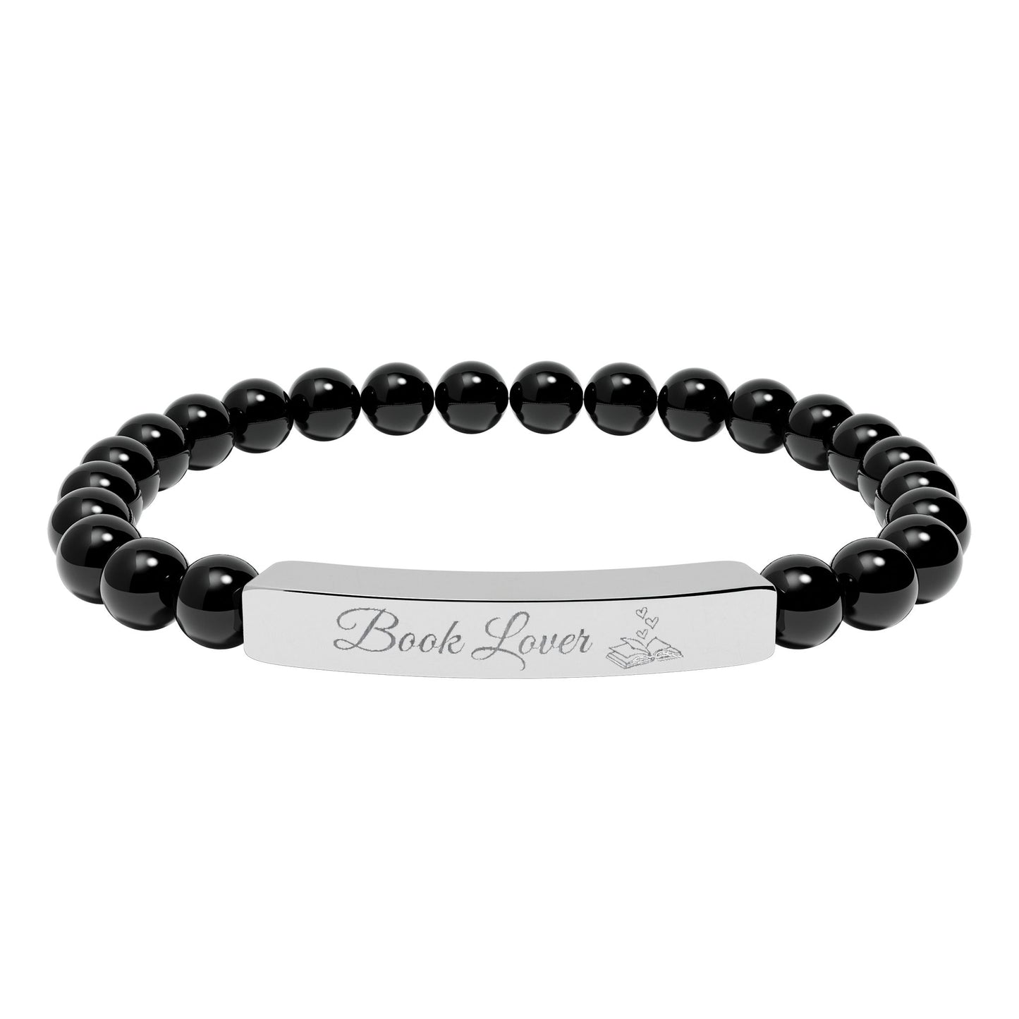 Book Lover Engraved Natural Stone Stretch Bracelet