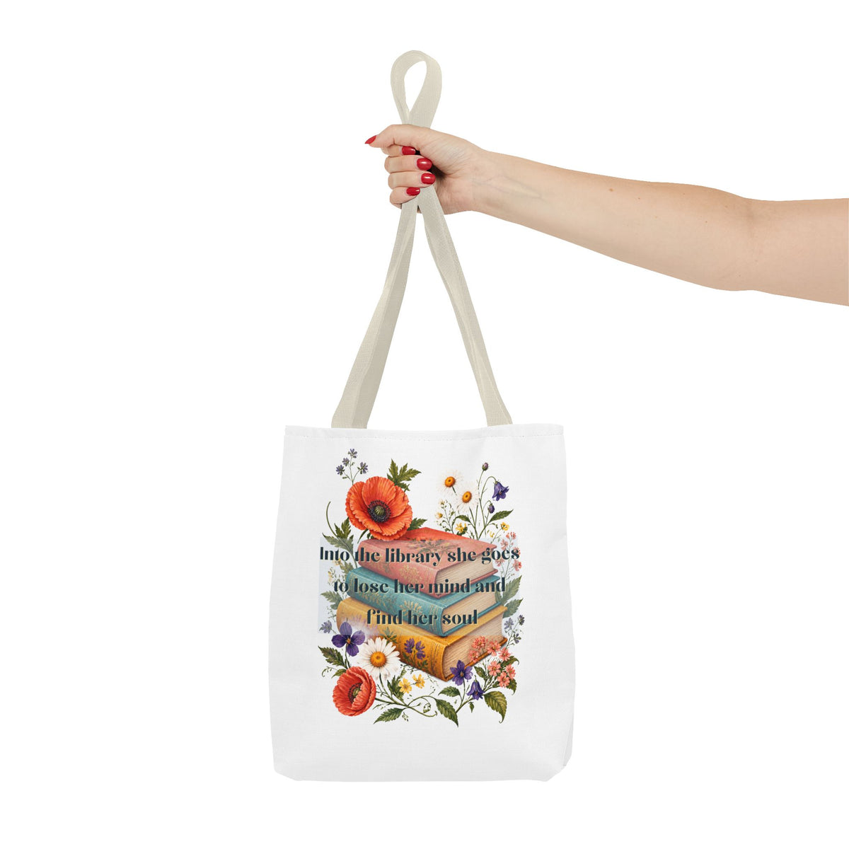 Into the Library She Goes | Book Lover Canvas Tote