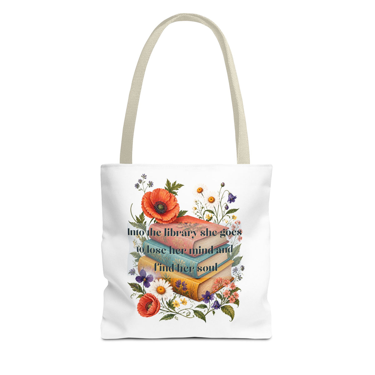 Into the Library She Goes | Book Lover Canvas Tote