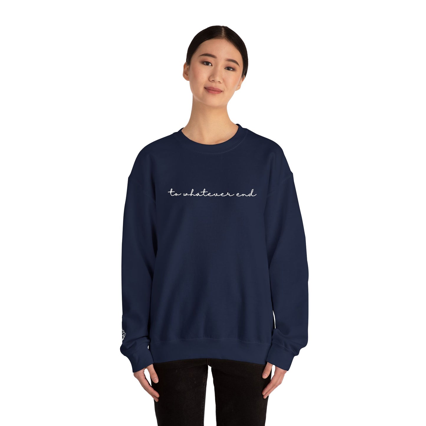 Throne of Glass "To Whatever End" Embroidered Crewneck Sweatshirt with Fireheart sleeve design