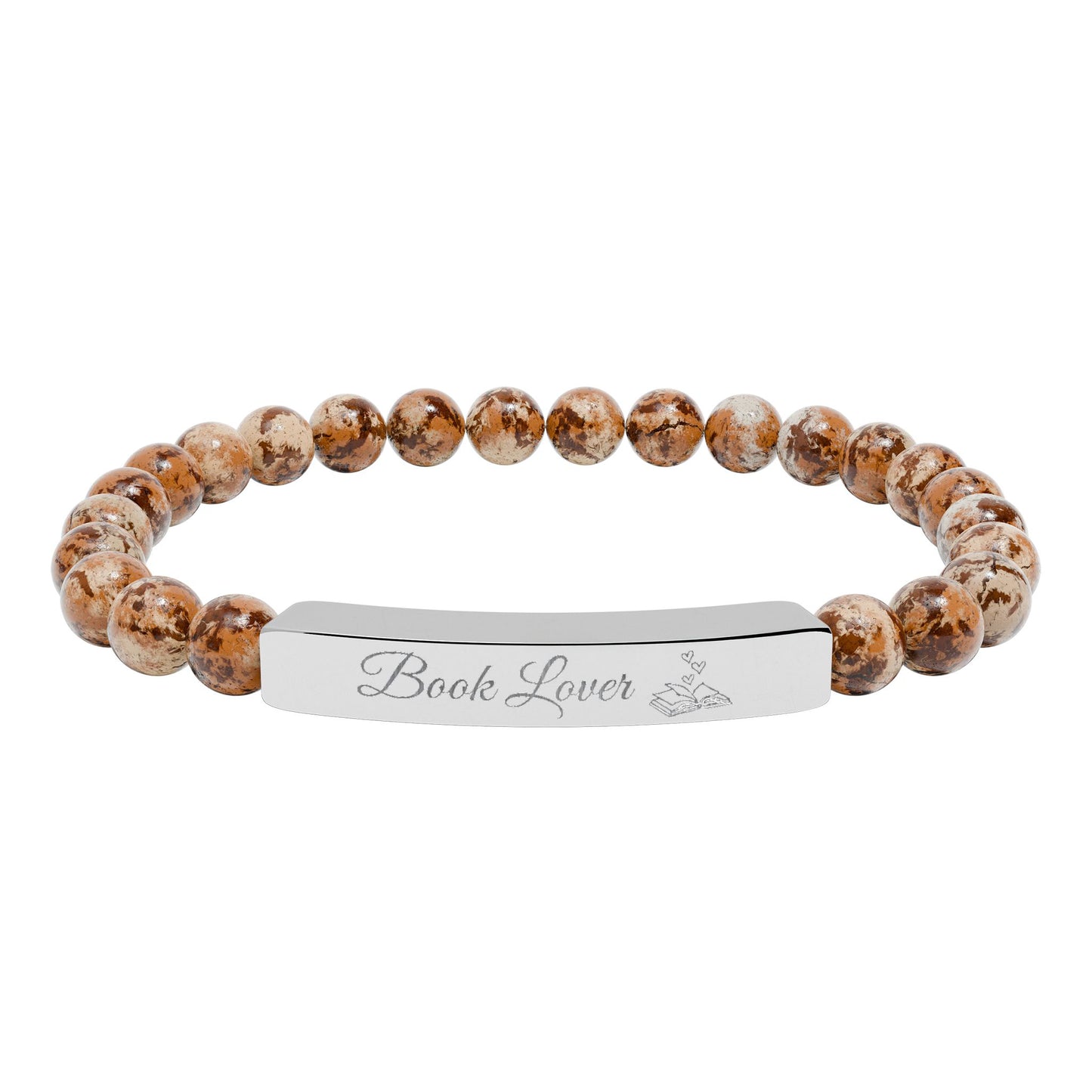 Book Lover Engraved Natural Stone Stretch Bracelet