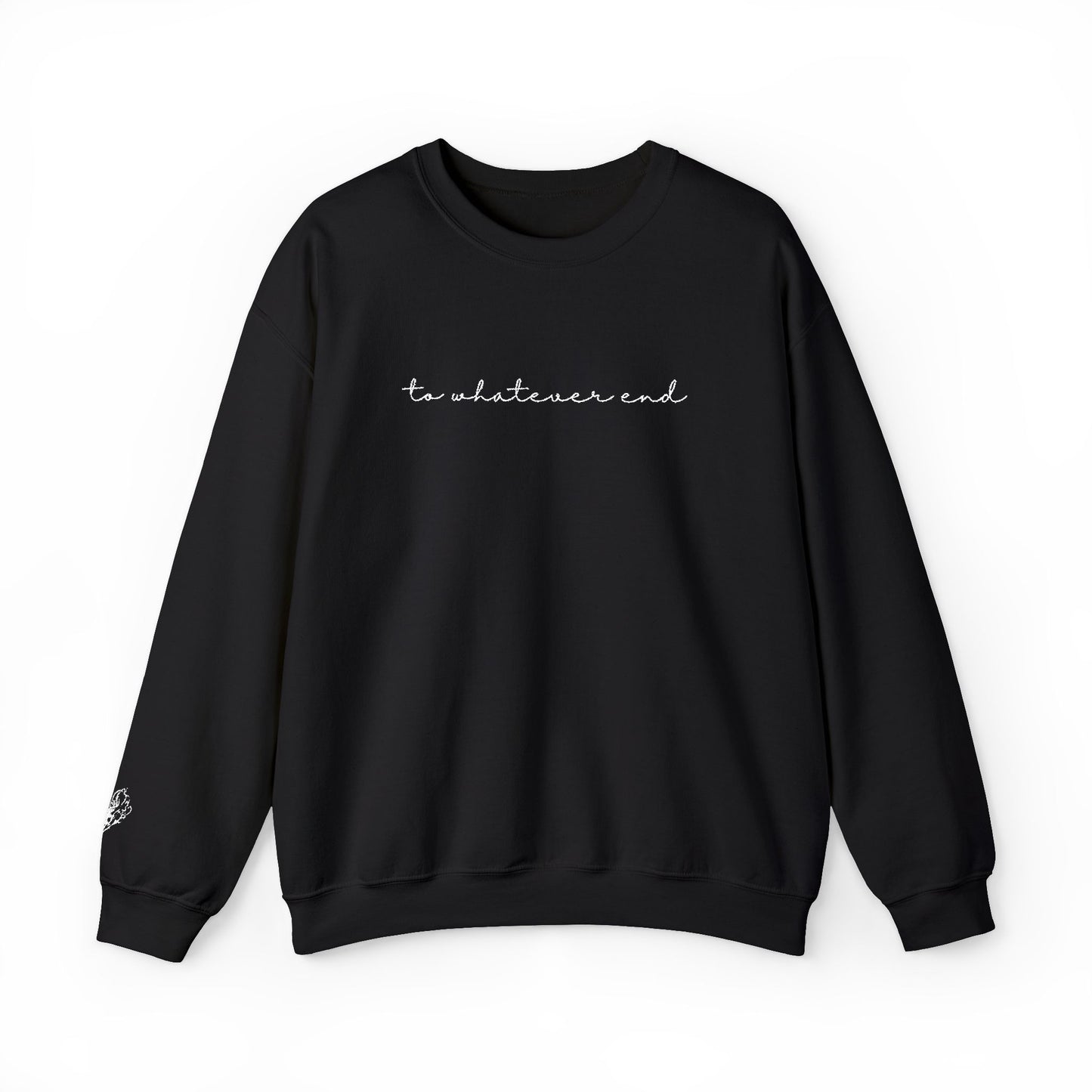 Throne of Glass "To Whatever End" Embroidered Crewneck Sweatshirt with Fireheart sleeve design