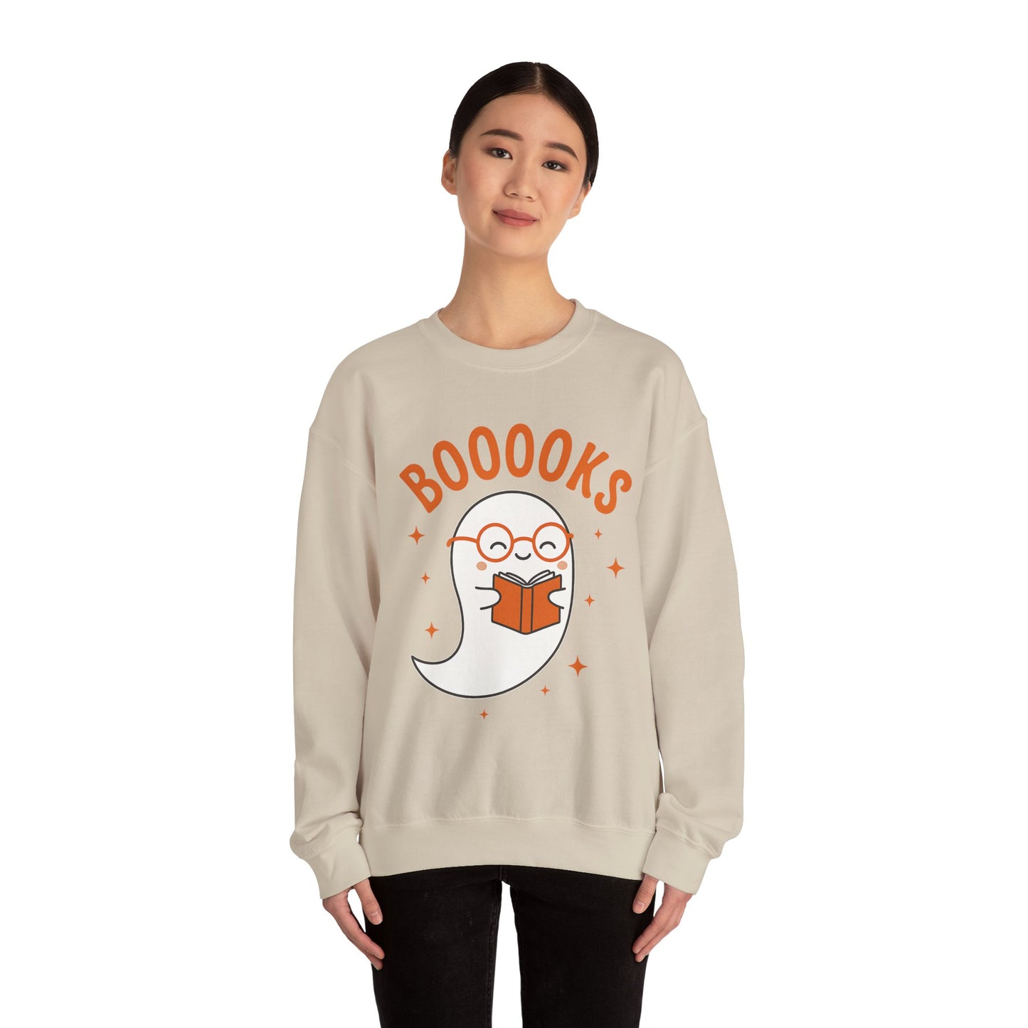 Boooooks Ghost Reading Sweatshirt - Halloween Fashion, Literary Gift, Bookworm Apparel