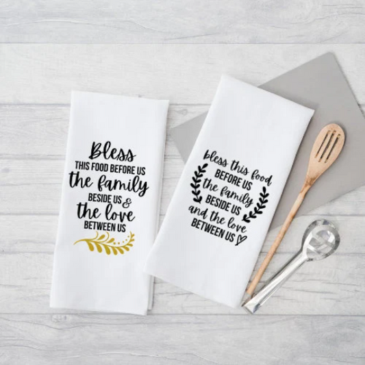 Bless This Food Before Us Dinner Prayer Dish Towel | Dinner Blessing Dish Towel