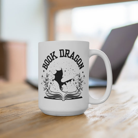 Book Dragon Mug - 15oz Literary Gift, Perfect for Book Lovers, Coffee Lovers, Unique Gift for Readers, Reading Enthusiast, Cozy Vibes