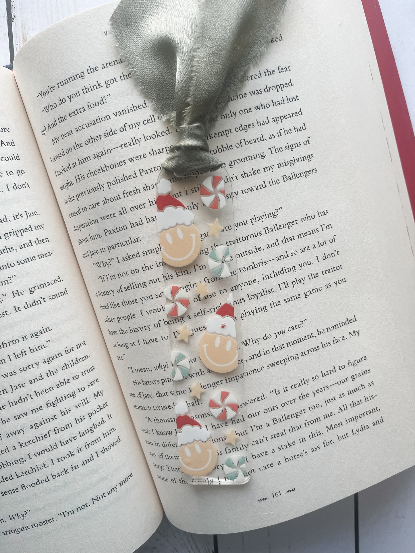 Smiley Face Santa Hat Holiday Acrylic Bookmark