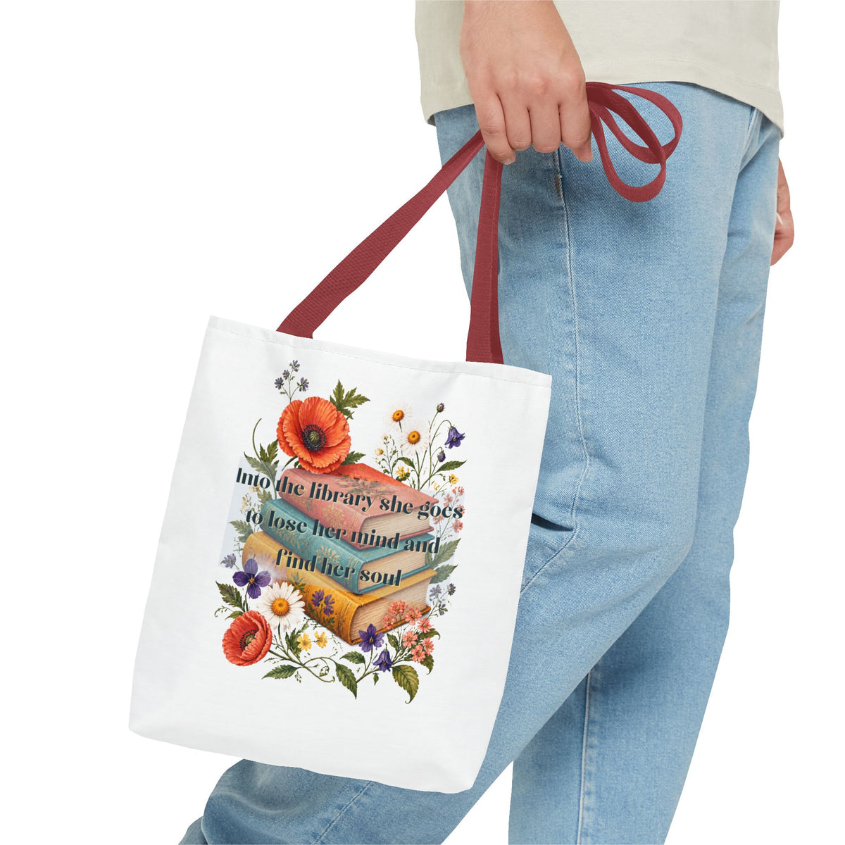 Into the Library She Goes | Book Lover Canvas Tote