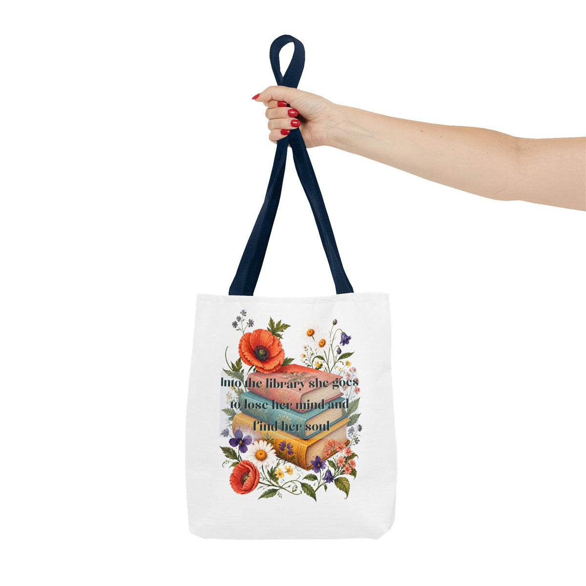 Into the Library She Goes | Book Lover Canvas Tote