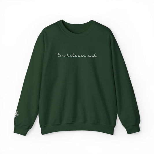 Throne of Glass "To Whatever End" Embroidered Crewneck Sweatshirt with Fireheart sleeve design