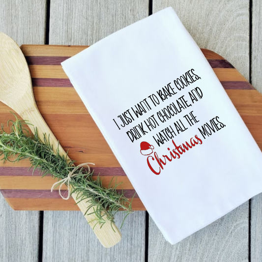 Bake Cookies & Watch Christmas Movies Holiday Dish Towel | Christmas Kitchen Decor