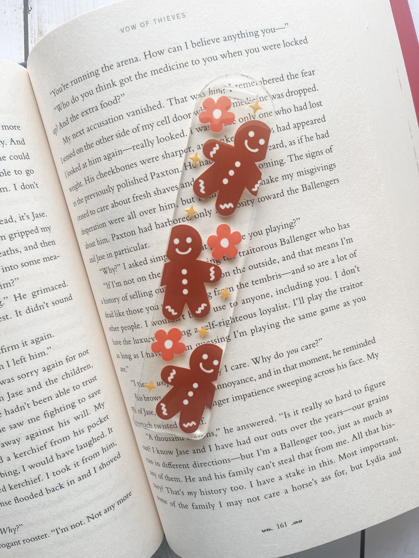 Brown Gingerbread Men with Flowers Holiday Acrylic Bookmark