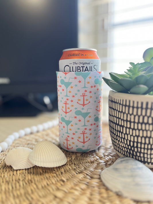 Martini Glass & Anchors 12oz Slim Can Coolie