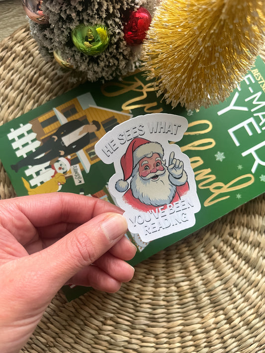 He Sees What You've Been Reading Holiday Bookish Sticker
