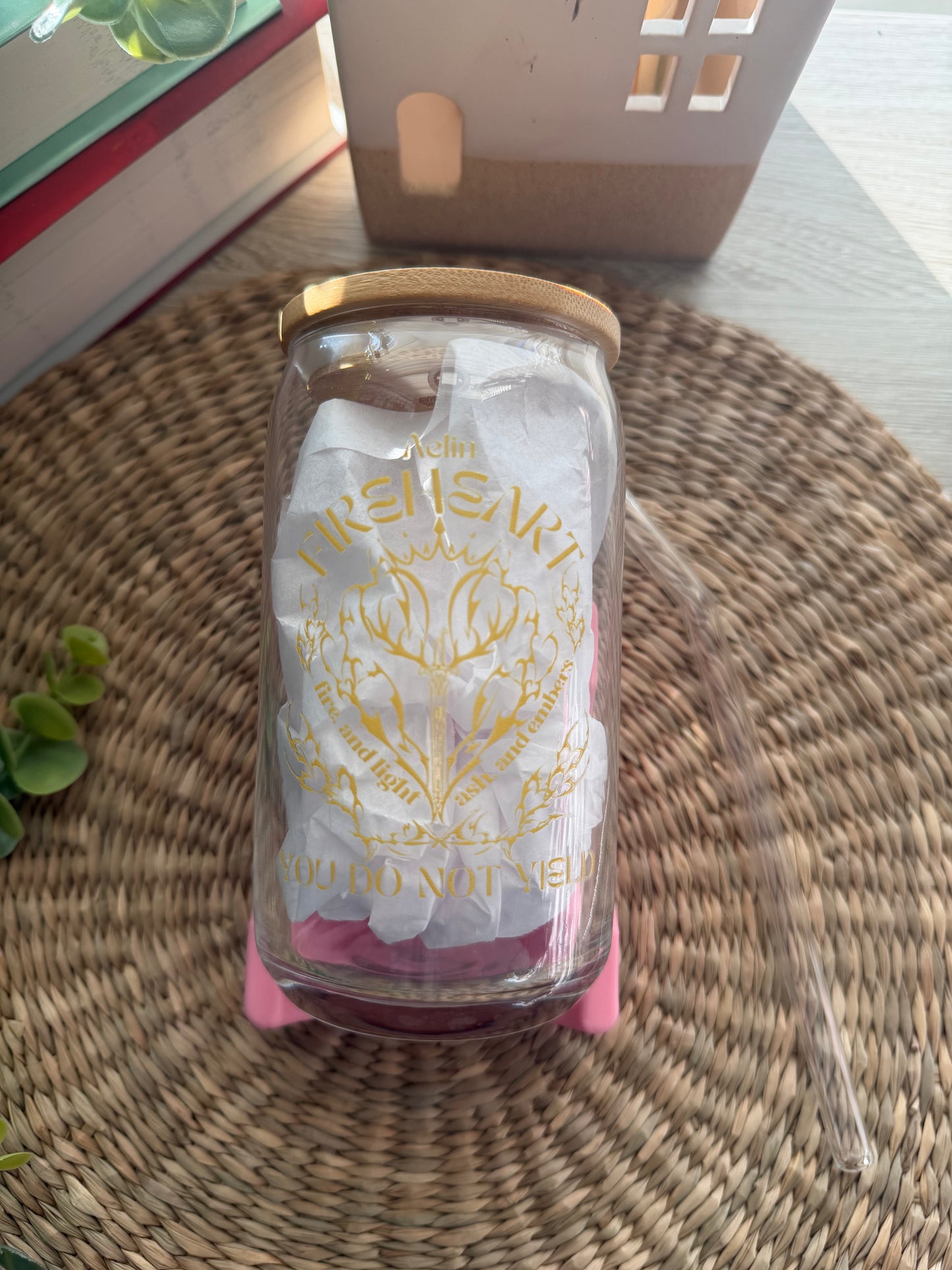 Aelin Fireheart  You Do Not Yield| Throne of Glass 16oz Glass Cup with Lid & Straw