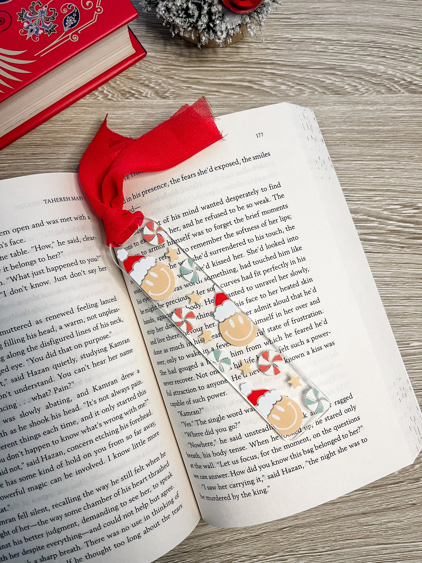 Smiley Face Santa Hat Holiday Acrylic Bookmark