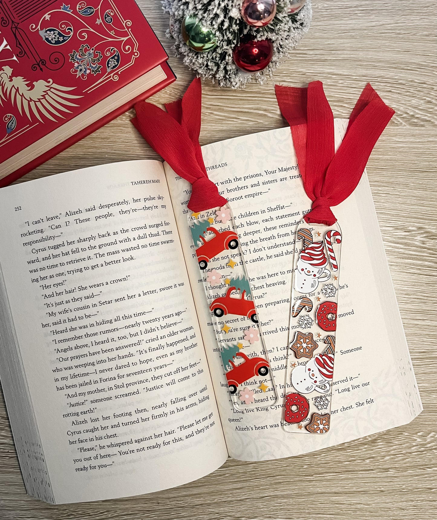 Snowman Cocoa Cups with Donuts & Cookies Holiday Acrylic Bookmark