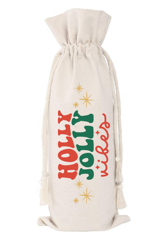 Holly Jolly Vibes Canvas Wine Bag