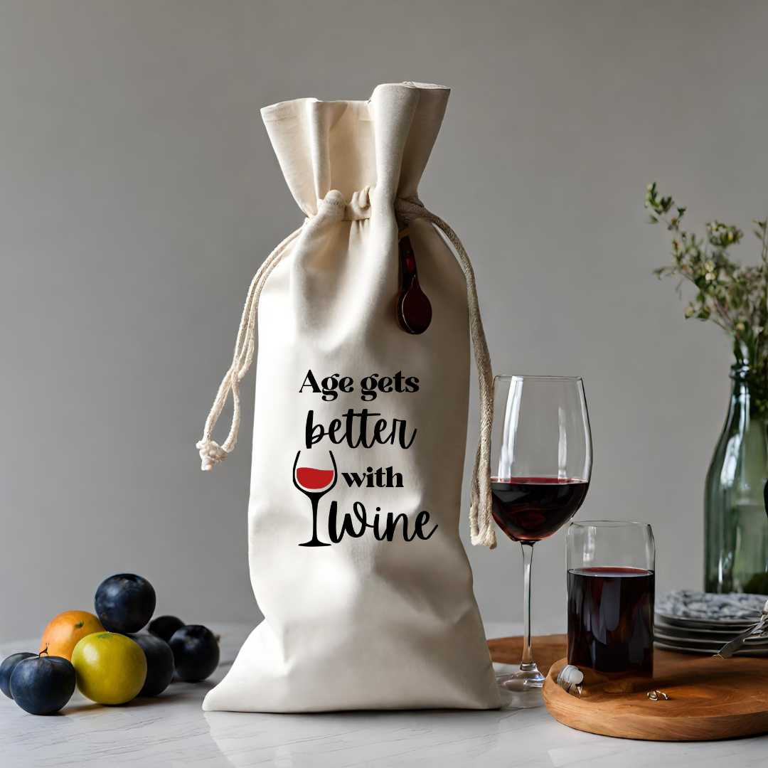 Age Gets Better With Wine Canvas Wine Bag