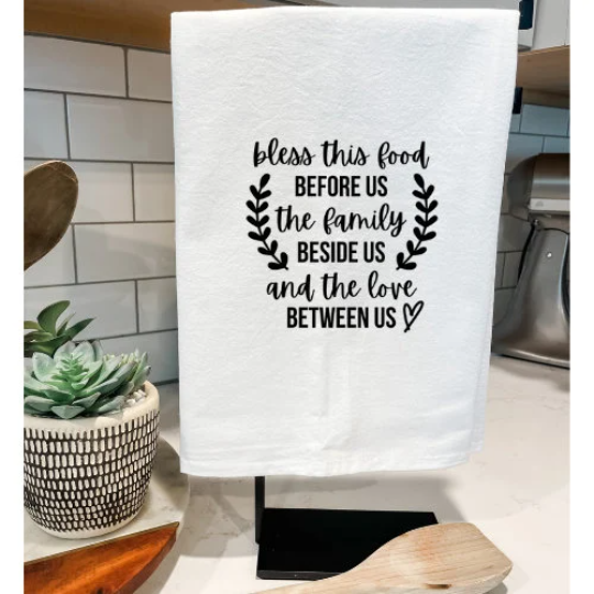 Bless This Food Before Us Dinner Prayer Dish Towel | Dinner Blessing Dish Towel